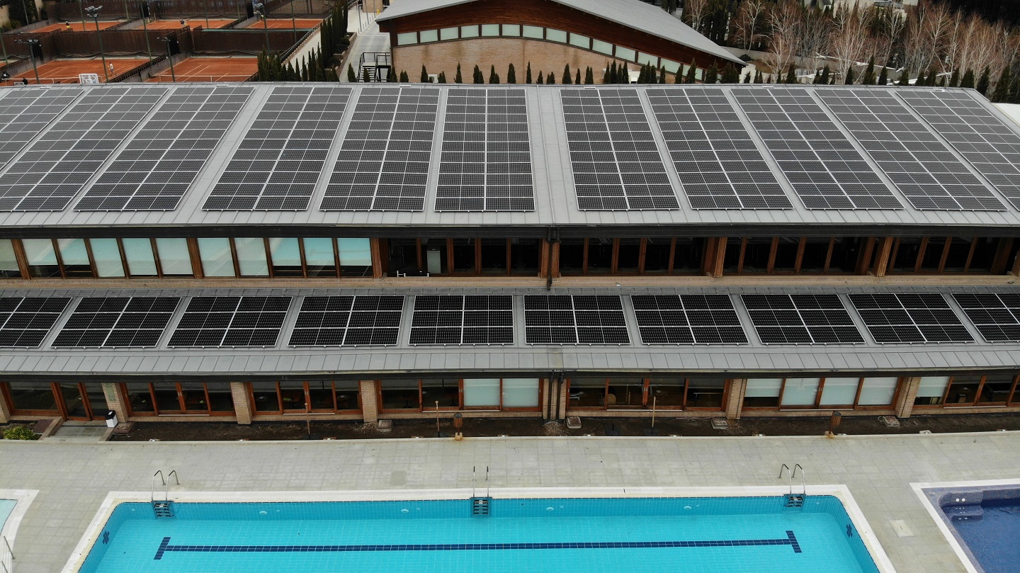 Solar panels on the roof of a David Lloyd Club